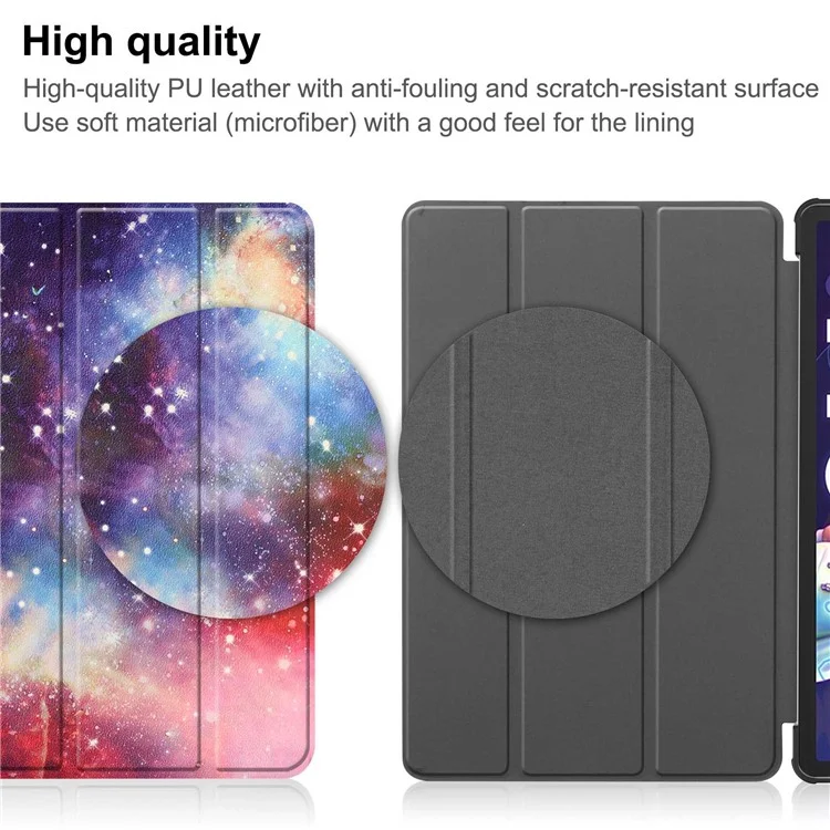 For Lenovo Tab P11 Pro Gen 2 Tri-Fold Stand Tablet Case Pattern Printing PU Leather Auto Wake / Sleep Cover with Pencil Holder - Milky Way Nebula
