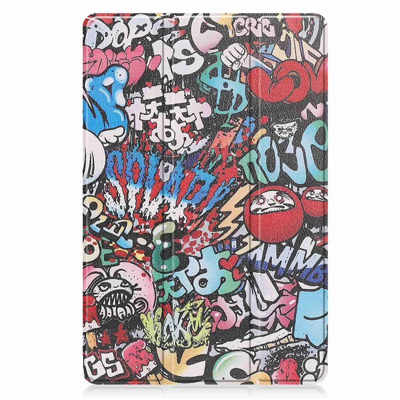 For Lenovo Tab P11 Pro Gen 2 Tri-Fold Stand Tablet Case Pattern Printing PU Leather Auto Wake / Sleep Cover with Pencil Holder - Graffiti