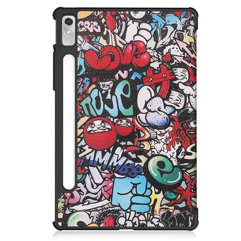 For Lenovo Tab P11 Pro Gen 2 Tri-Fold Stand Tablet Case Pattern Printing PU Leather Auto Wake / Sleep Cover with Pencil Holder - Graffiti