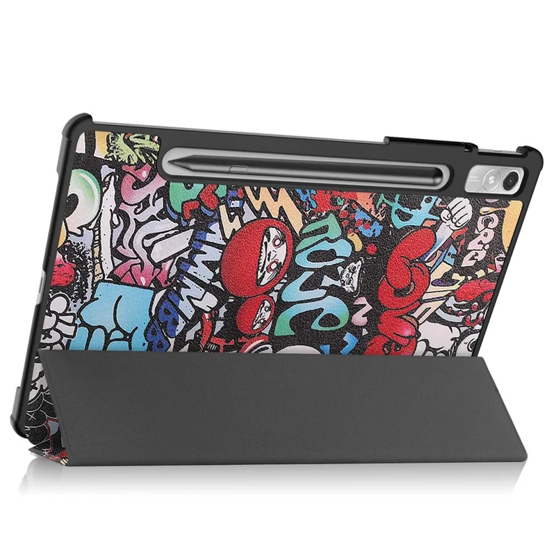 For Lenovo Tab P11 Pro Gen 2 Tri-Fold Stand Tablet Case Pattern Printing PU Leather Auto Wake / Sleep Cover with Pencil Holder - Graffiti