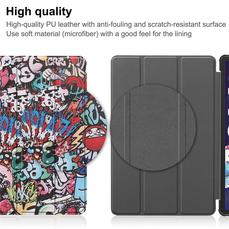 For Lenovo Tab P11 Pro Gen 2 Tri-Fold Stand Tablet Case Pattern Printing PU Leather Auto Wake / Sleep Cover with Pencil Holder - Graffiti