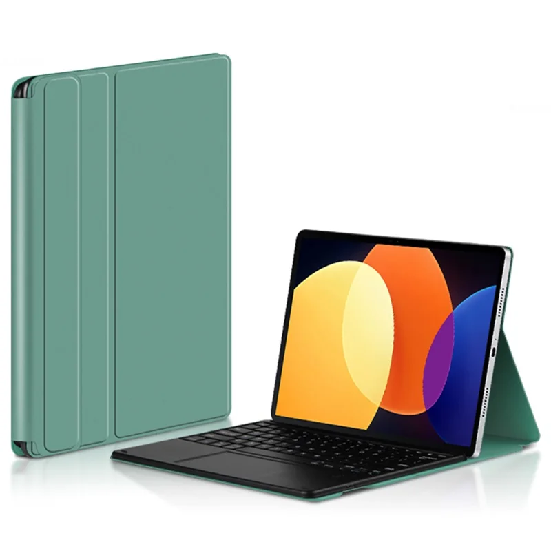 For Xiaomi Pad 5 Pro PU Leather Keyboard Case Bluetooth-compatible Keyboard with Stand Magnetic Protective Cover - Green