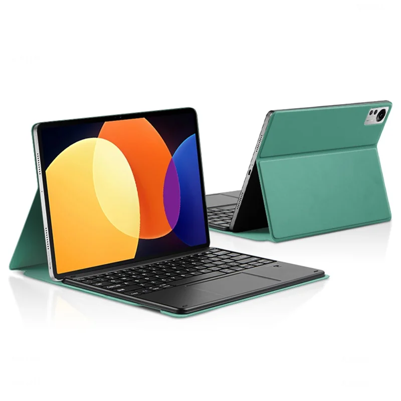 For Xiaomi Pad 5 Pro PU Leather Keyboard Case Bluetooth-compatible Keyboard with Stand Magnetic Protective Cover - Green