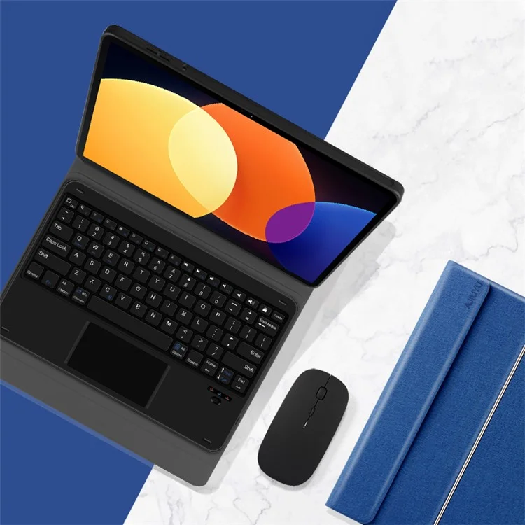 JIUYU For Xiaomi Pad 5 Pro Detachable Bluetooth-compatible Keyboard with Hinge Stand Leather Case - Blue