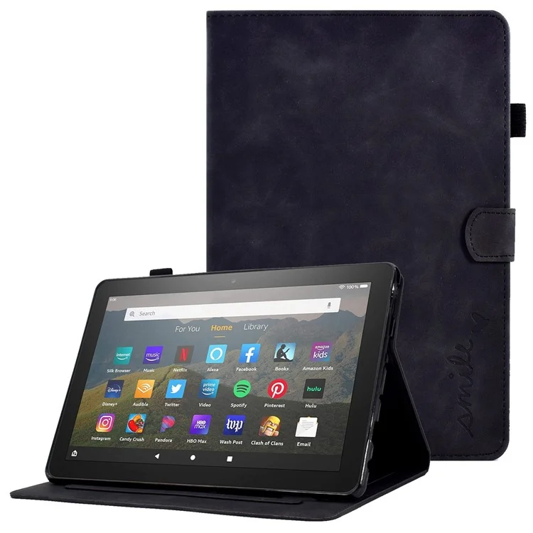 Для Amazon Fire HD 8 (2020) Сплошной Формы Сердца Отпечатки Отпечатки Кожи Кожи с Кожаной Воздушной Крышкой. - Черный