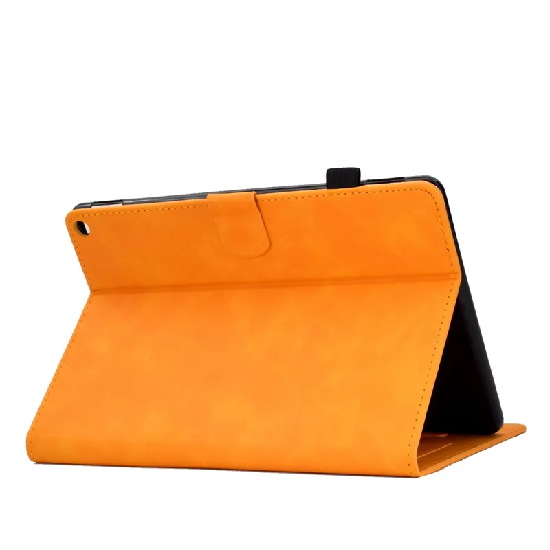 For Amazon Fire HD 8 (2020) Solid Color Heart Shape Imprinted PU Leather Shockproof Cover Card Slots Design Foldable Stand Protective Case - Khaki