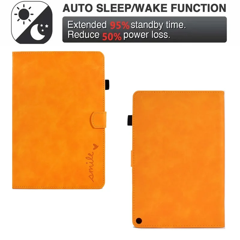 For Amazon Fire HD 8 (2020) Solid Color Heart Shape Imprinted PU Leather Shockproof Cover Card Slots Design Foldable Stand Protective Case - Khaki