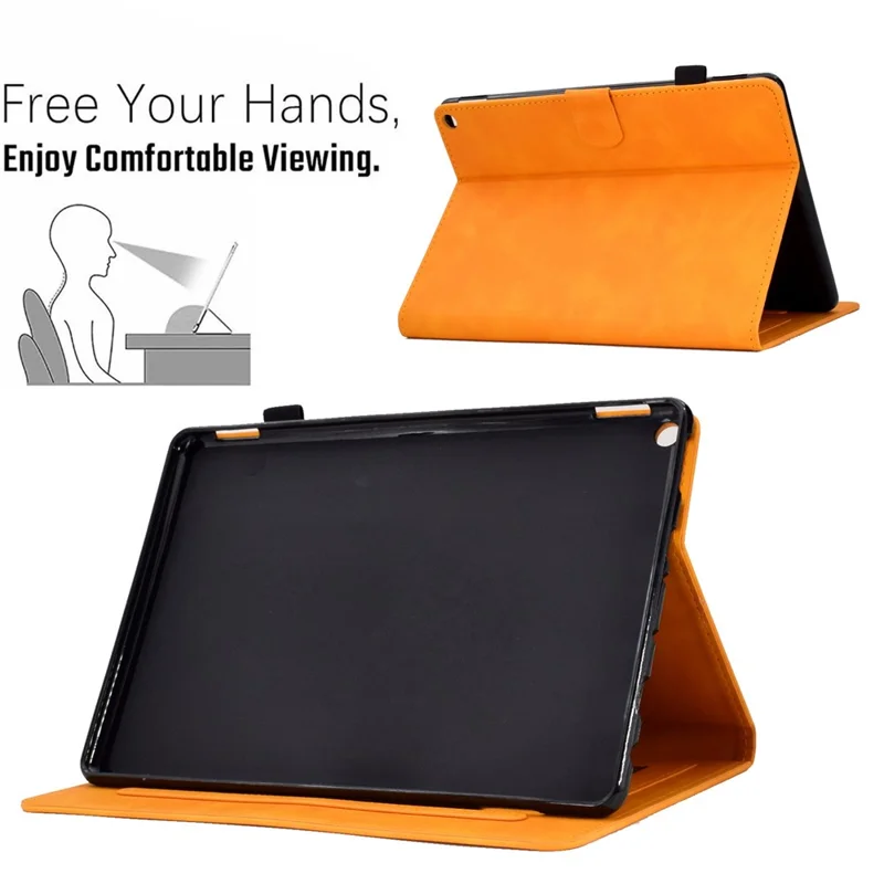 For Amazon Fire HD 8 (2020) Solid Color Heart Shape Imprinted PU Leather Shockproof Cover Card Slots Design Foldable Stand Protective Case - Khaki