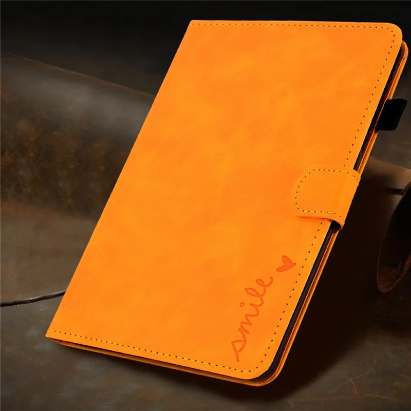 For Amazon Fire HD 8 (2020) Solid Color Heart Shape Imprinted PU Leather Shockproof Cover Card Slots Design Foldable Stand Protective Case - Khaki