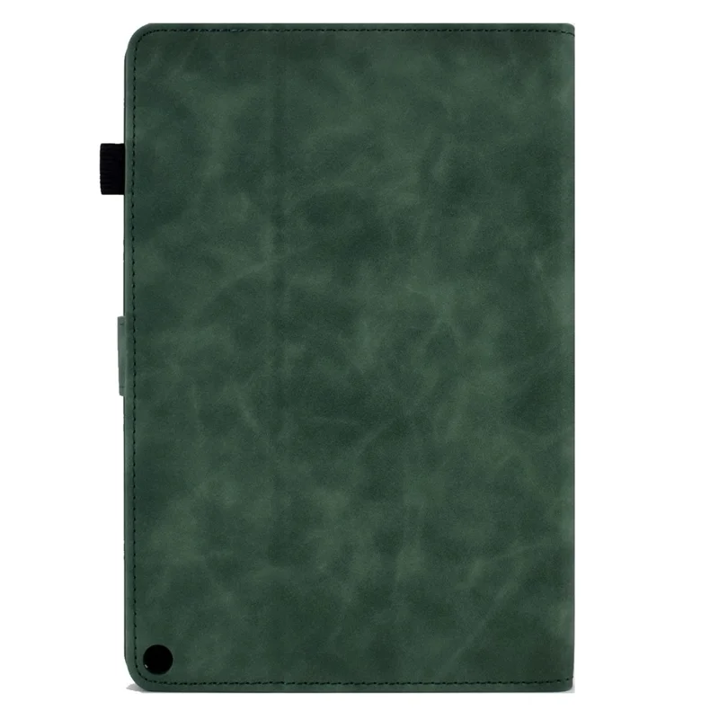 For Amazon Fire HD 8 (2020) Solid Color Heart Shape Imprinted PU Leather Shockproof Cover Card Slots Design Foldable Stand Protective Case - Green