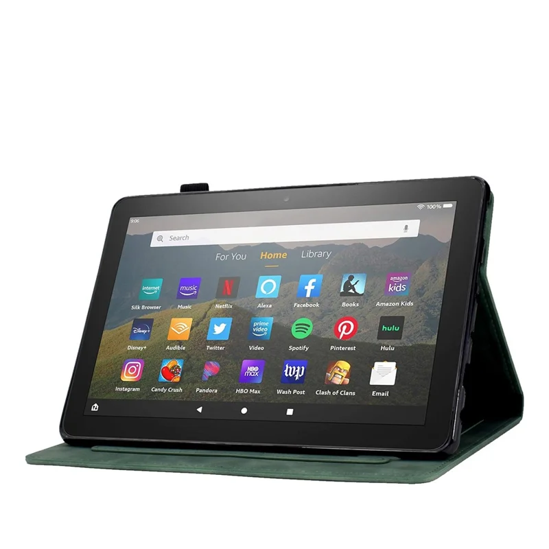 For Amazon Fire HD 8 (2020) Solid Color Heart Shape Imprinted PU Leather Shockproof Cover Card Slots Design Foldable Stand Protective Case - Green