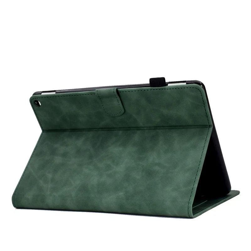 For Amazon Fire HD 8 (2020) Solid Color Heart Shape Imprinted PU Leather Shockproof Cover Card Slots Design Foldable Stand Protective Case - Green