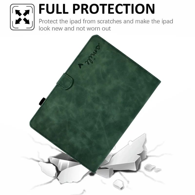 For Amazon Fire HD 8 (2020) Solid Color Heart Shape Imprinted PU Leather Shockproof Cover Card Slots Design Foldable Stand Protective Case - Green