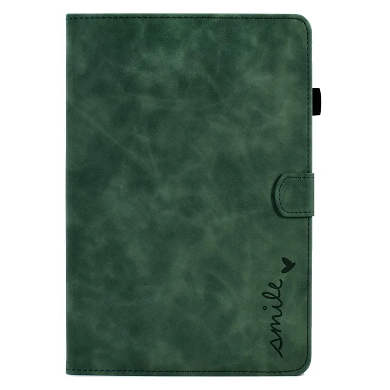 For Amazon Fire HD 8 (2020) Solid Color Heart Shape Imprinted PU Leather Shockproof Cover Card Slots Design Foldable Stand Protective Case - Green