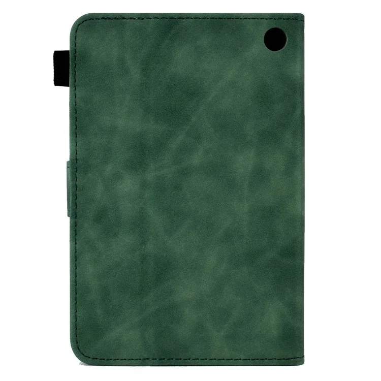 For Amazon Fire 7 (2022) Solid Color Imprinted PU Leather Drop-proof Cover Card Slots Design Flip Stand Protective Case - Green