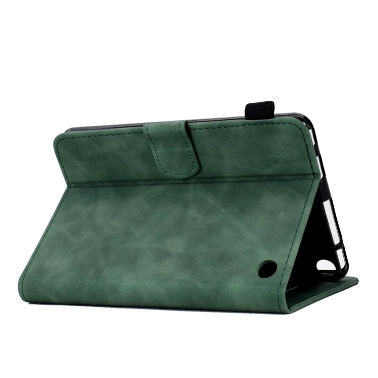 For Amazon Fire 7 (2022) Solid Color Imprinted PU Leather Drop-proof Cover Card Slots Design Flip Stand Protective Case - Green