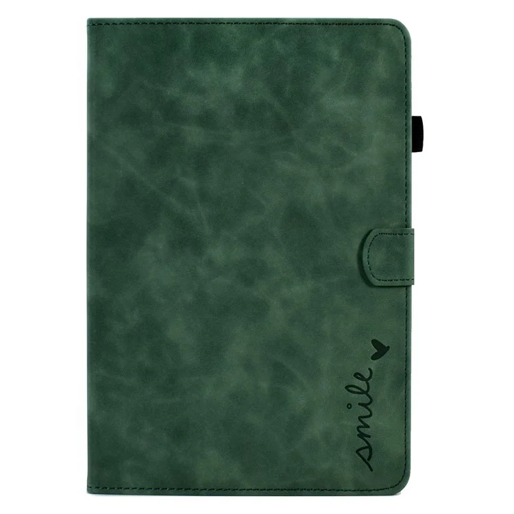 For Amazon Fire 7 (2022) Solid Color Imprinted PU Leather Drop-proof Cover Card Slots Design Flip Stand Protective Case - Green