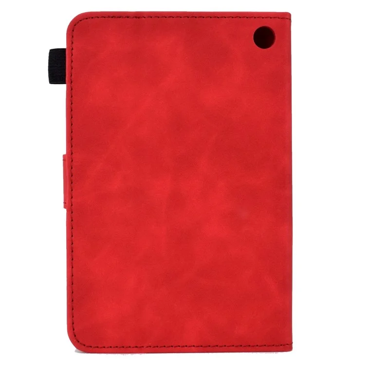 For Amazon Fire 7 (2022) Solid Color Imprinted PU Leather Drop-proof Cover Card Slots Design Flip Stand Protective Case - Red