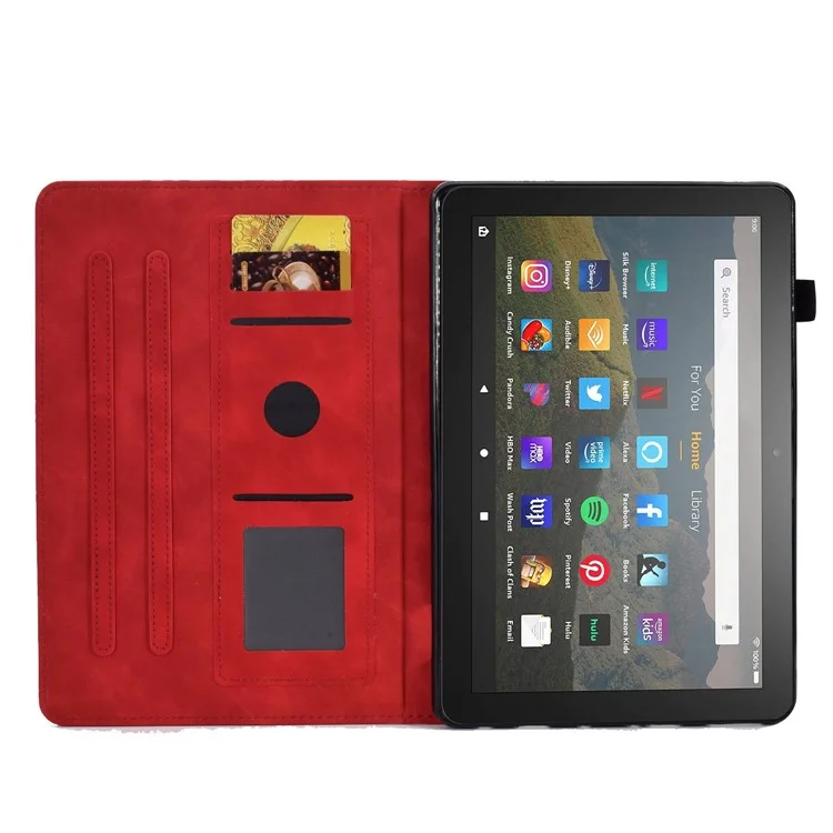 For Amazon Fire 7 (2022) Solid Color Imprinted PU Leather Drop-proof Cover Card Slots Design Flip Stand Protective Case - Red