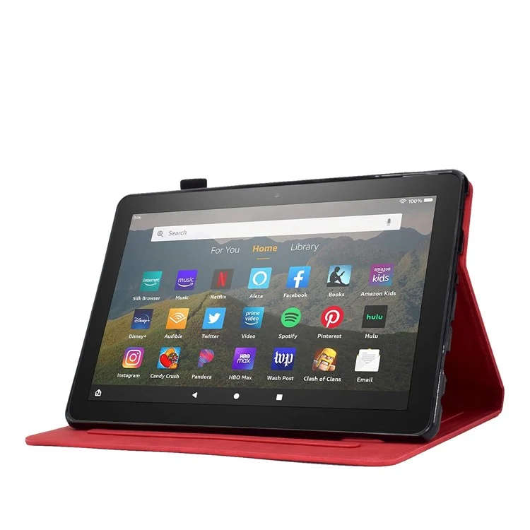 For Amazon Fire 7 (2022) Solid Color Imprinted PU Leather Drop-proof Cover Card Slots Design Flip Stand Protective Case - Red