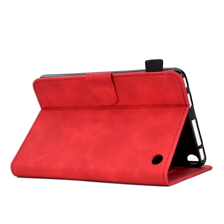 For Amazon Fire 7 (2022) Solid Color Imprinted PU Leather Drop-proof Cover Card Slots Design Flip Stand Protective Case - Red