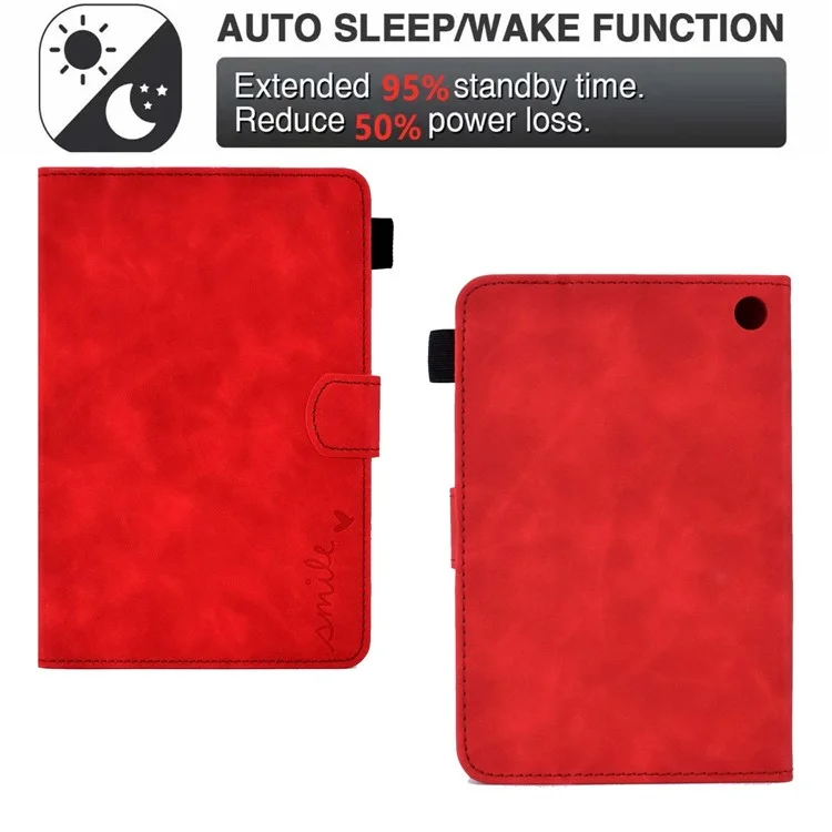 For Amazon Fire 7 (2022) Solid Color Imprinted PU Leather Drop-proof Cover Card Slots Design Flip Stand Protective Case - Red