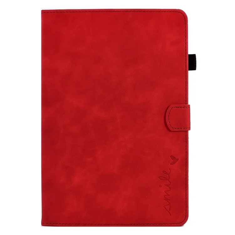 For Amazon Fire 7 (2022) Solid Color Imprinted PU Leather Drop-proof Cover Card Slots Design Flip Stand Protective Case - Red