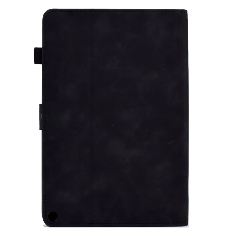 For Amazon Fire HD 10 (2021) Solid Color Heart Shape Imprinted PU Leather Cover Foldable Stand Protective Case with Card Slots - Black