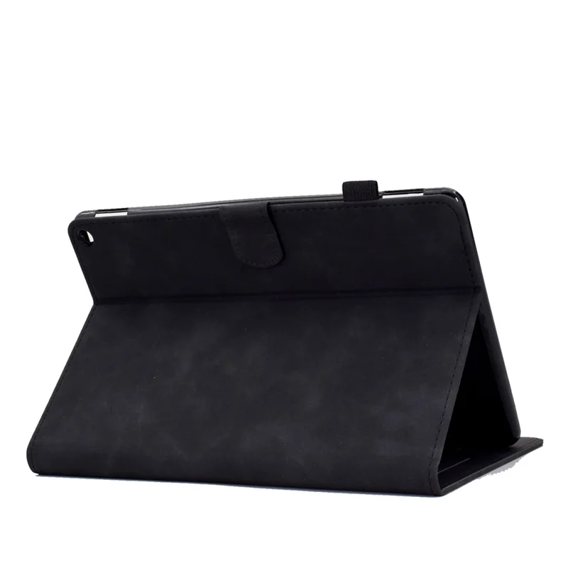 For Amazon Fire HD 10 (2021) Solid Color Heart Shape Imprinted PU Leather Cover Foldable Stand Protective Case with Card Slots - Black