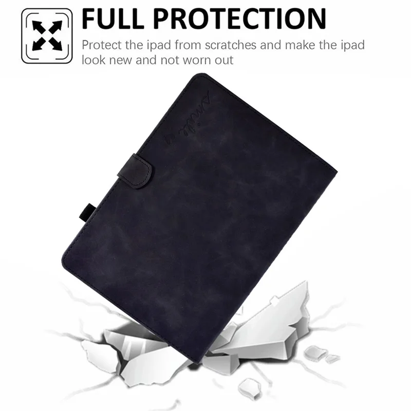For Amazon Fire HD 10 (2021) Solid Color Heart Shape Imprinted PU Leather Cover Foldable Stand Protective Case with Card Slots - Black