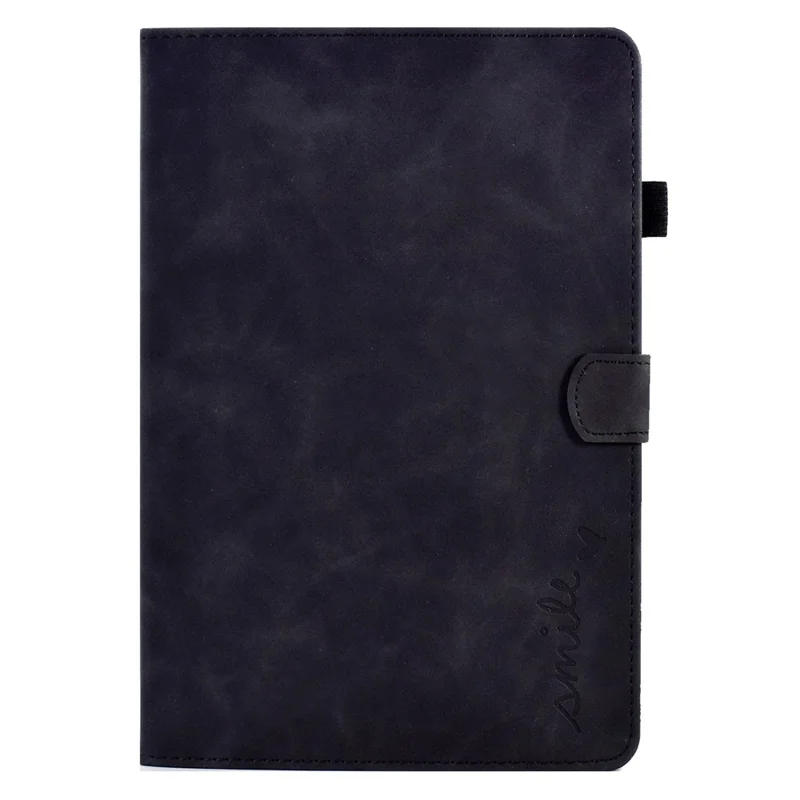 For Amazon Fire HD 10 (2021) Solid Color Heart Shape Imprinted PU Leather Cover Foldable Stand Protective Case with Card Slots - Black