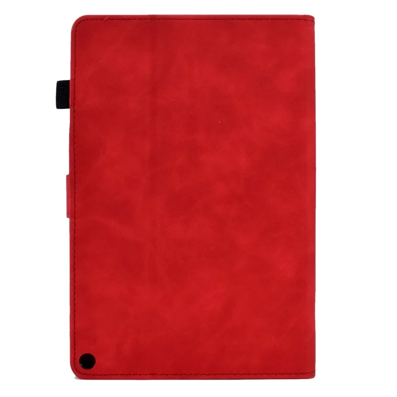 For Amazon Fire HD 10 (2021) Solid Color Heart Shape Imprinted PU Leather Cover Foldable Stand Protective Case with Card Slots - Red