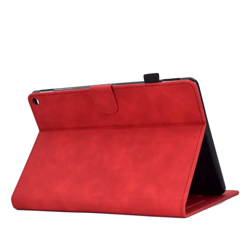 For Amazon Fire HD 10 (2021) Solid Color Heart Shape Imprinted PU Leather Cover Foldable Stand Protective Case with Card Slots - Red