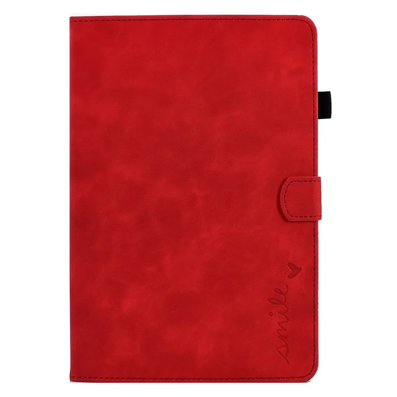 For Amazon Fire HD 10 (2021) Solid Color Heart Shape Imprinted PU Leather Cover Foldable Stand Protective Case with Card Slots - Red