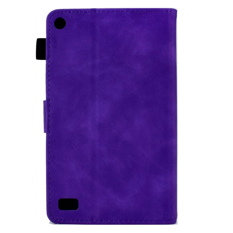 For Amazon Fire 7 (2015) / (2017) / (2019) Heart Shape Imprinted Full Protection Shell Solid Color PU Leather Stand Protective Case with Card Slots - Purple