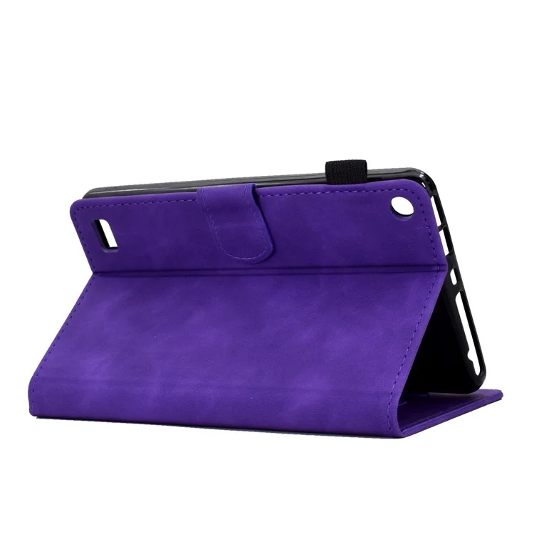 For Amazon Fire 7 (2015) / (2017) / (2019) Heart Shape Imprinted Full Protection Shell Solid Color PU Leather Stand Protective Case with Card Slots - Purple