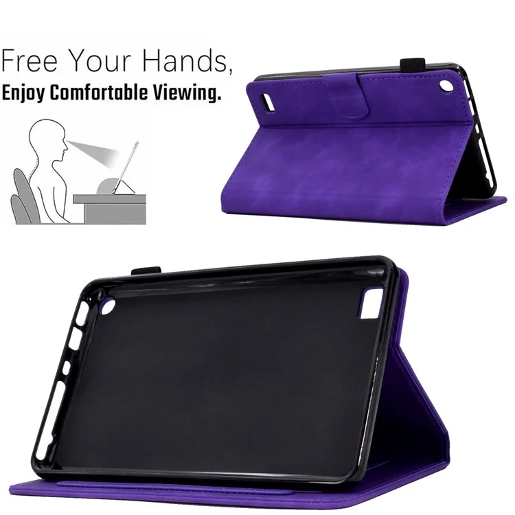 For Amazon Fire 7 (2015) / (2017) / (2019) Heart Shape Imprinted Full Protection Shell Solid Color PU Leather Stand Protective Case with Card Slots - Purple