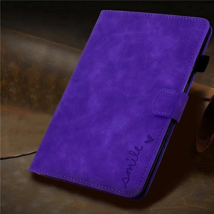 For Amazon Fire 7 (2015) / (2017) / (2019) Heart Shape Imprinted Full Protection Shell Solid Color PU Leather Stand Protective Case with Card Slots - Purple
