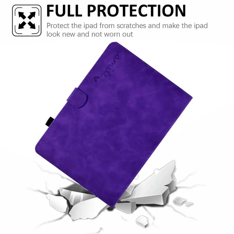 For Amazon Fire 7 (2015) / (2017) / (2019) Heart Shape Imprinted Full Protection Shell Solid Color PU Leather Stand Protective Case with Card Slots - Purple