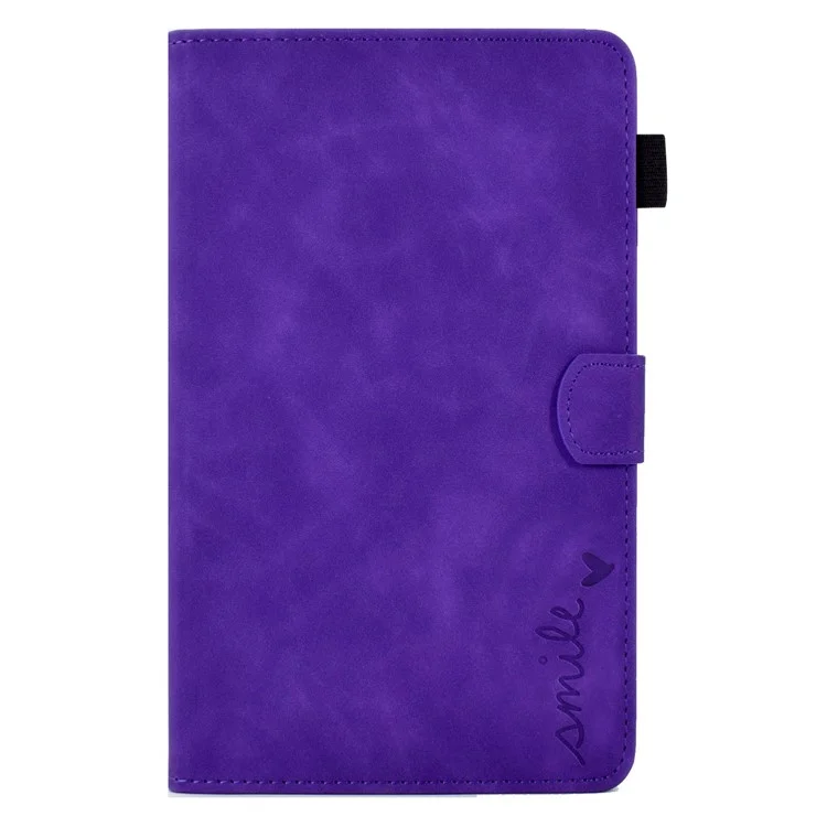 For Amazon Fire 7 (2015) / (2017) / (2019) Heart Shape Imprinted Full Protection Shell Solid Color PU Leather Stand Protective Case with Card Slots - Purple