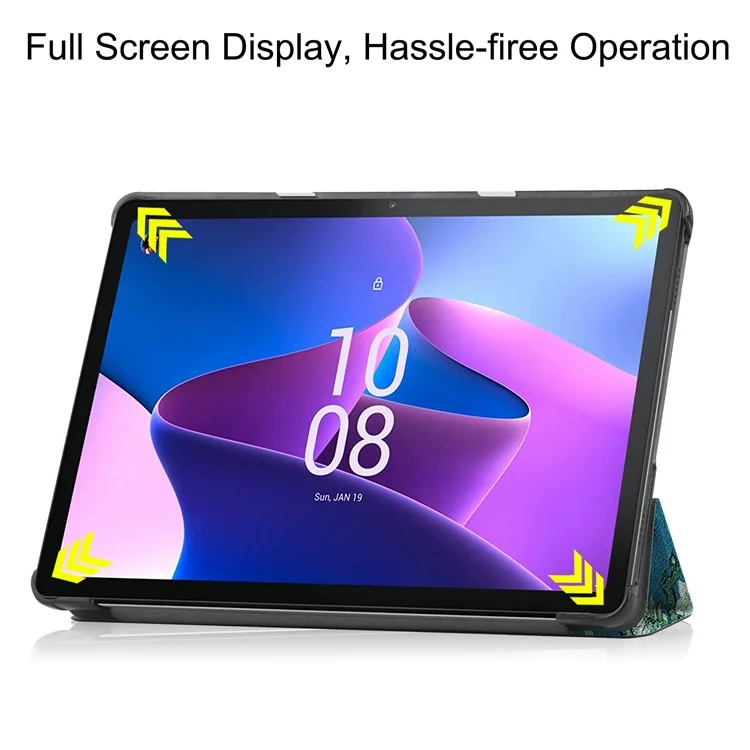 For Lenovo Tab M10 (Gen 3) TB-328FU / TB-328XU Pattern Printing Tablet Case PU Leather Trifold Stand Cover with Auto Wake / Sleep - Apricot Blossom