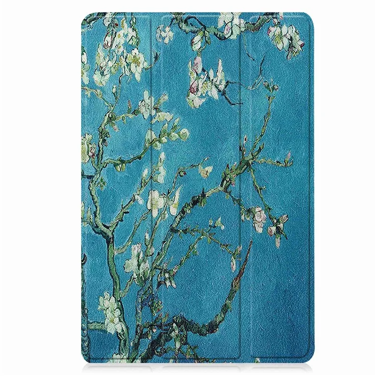 For Lenovo Tab M10 (Gen 3) TB-328FU / TB-328XU Pattern Printing Tablet Case PU Leather Trifold Stand Cover with Auto Wake / Sleep - Apricot Blossom