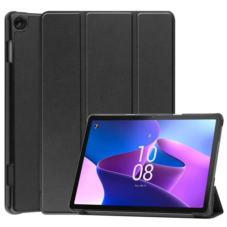 Funda de Cuero PU con Soporte Tríptico para Lenovo Tab M10 (3ª Generación) TB-328FU / TB-328XU - Negra con Función de Encendido/Apagado Automático