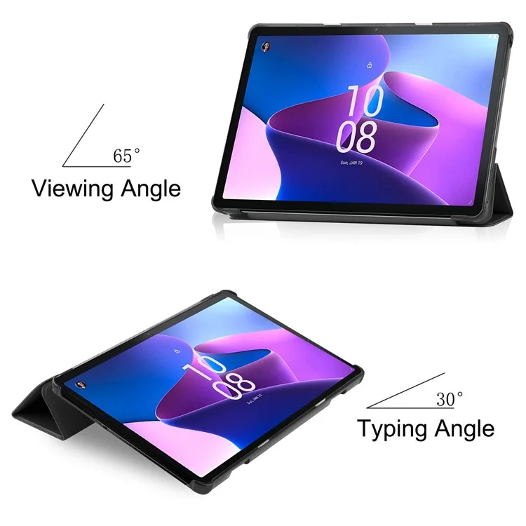 Funda de Cuero PU con Soporte Tríptico para Lenovo Tab M10 (3ª Generación) TB-328FU / TB-328XU - Negra con Función de Encendido/Apagado Automático