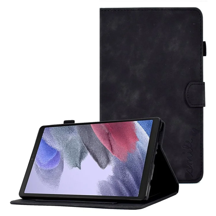 Para Samsung Galaxy Tab A7 Lite 8.7 polegadas Caso de Couro Padrão Impresso Anti-Queda Cor Sólida Protetora Folio Flip Cover Suporte para Tablet com Slots para Cartões - Preto