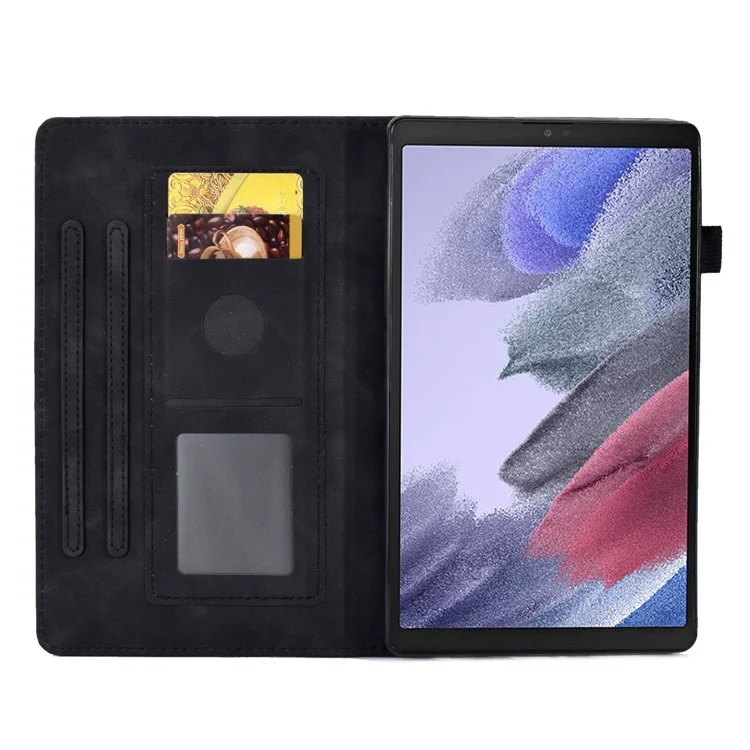 Para Samsung Galaxy Tab A7 Lite 8.7 polegadas Caso de Couro Padrão Impresso Anti-Queda Cor Sólida Protetora Folio Flip Cover Suporte para Tablet com Slots para Cartões - Preto