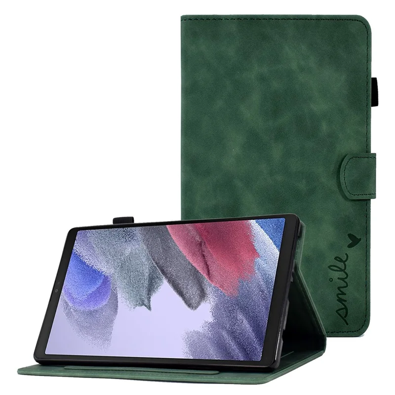 For Samsung Galaxy Tab A7 Lite 8.7-inch Pattern Imprinted Anti-Fall Leather Case Solid Color Protective Folio Flip Cover Tablet Stand Case with Card Slots - Green