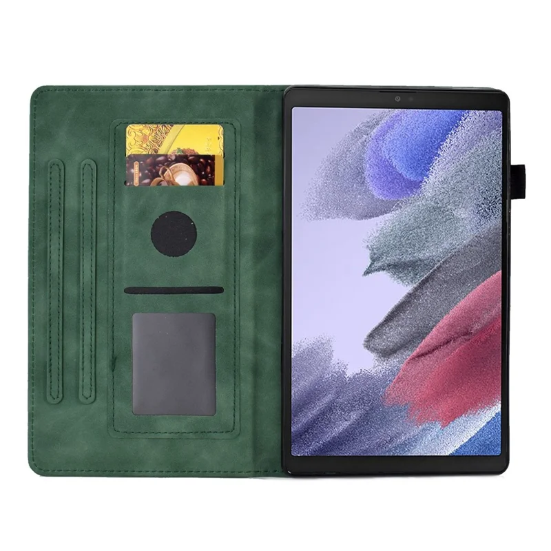 For Samsung Galaxy Tab A7 Lite 8.7-inch Pattern Imprinted Anti-Fall Leather Case Solid Color Protective Folio Flip Cover Tablet Stand Case with Card Slots - Green