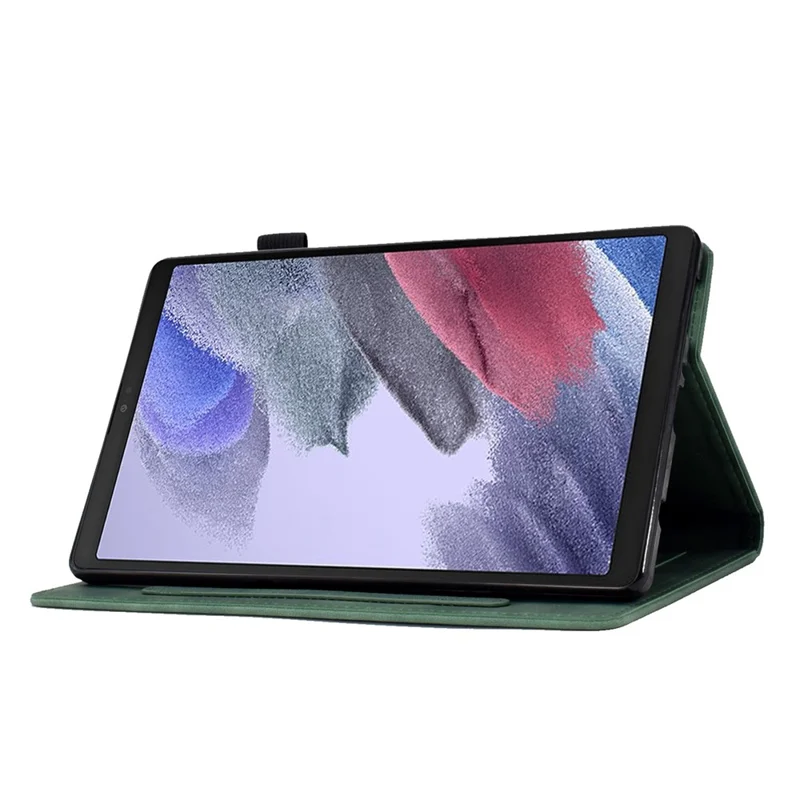For Samsung Galaxy Tab A7 Lite 8.7-inch Pattern Imprinted Anti-Fall Leather Case Solid Color Protective Folio Flip Cover Tablet Stand Case with Card Slots - Green