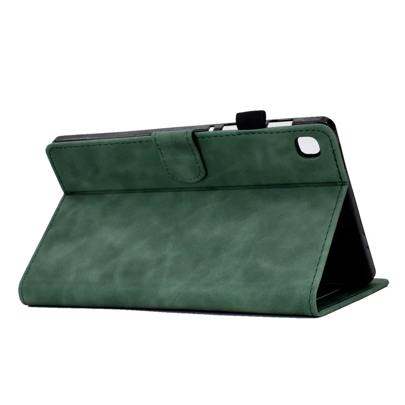 For Samsung Galaxy Tab A7 Lite 8.7-inch Pattern Imprinted Anti-Fall Leather Case Solid Color Protective Folio Flip Cover Tablet Stand Case with Card Slots - Green